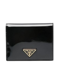 PRADA logo-plaque high-shine finish leather wallet