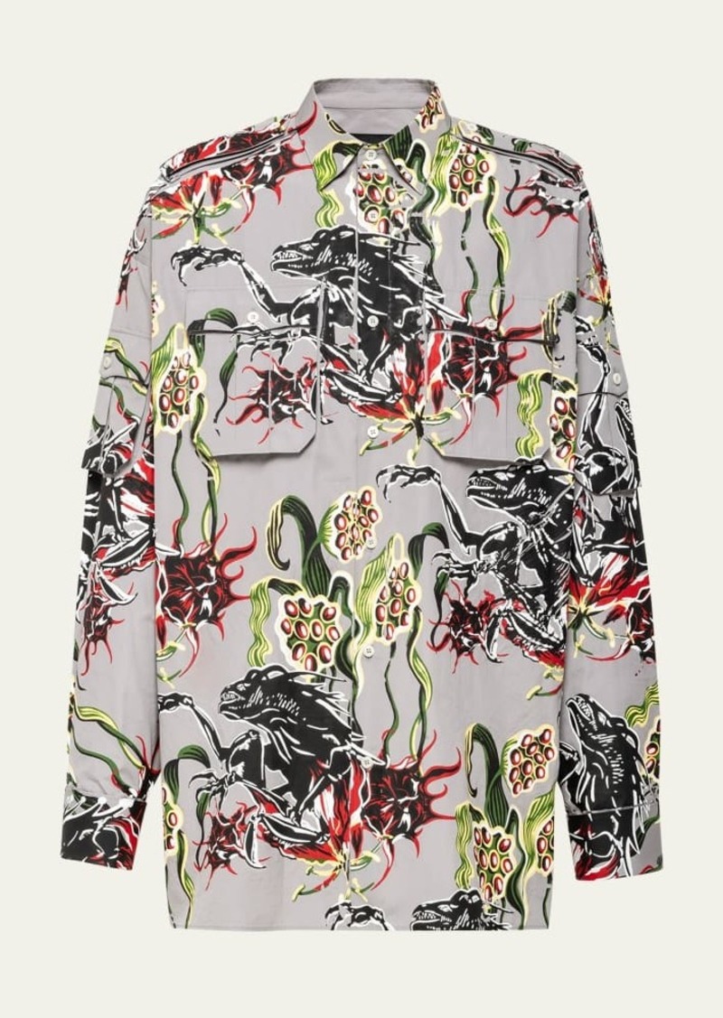 Prada Men's Alien Floral Poplin Sport Shirt