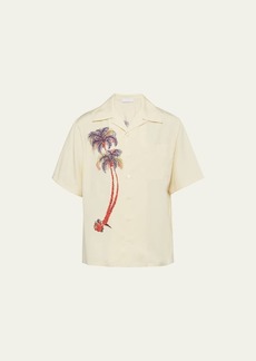 Prada Men's Bowling Shirt with Palm Print