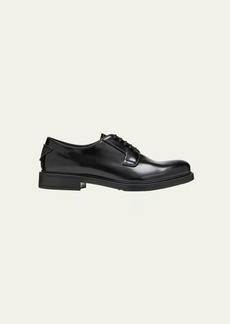 Prada Men's Brushed Leather Heel-Triangle Derby Shoes