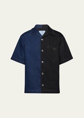 Prada Men's Double Match Denim Camp Shirt