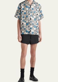 Prada Men's Geometric Silk Camp Shirt