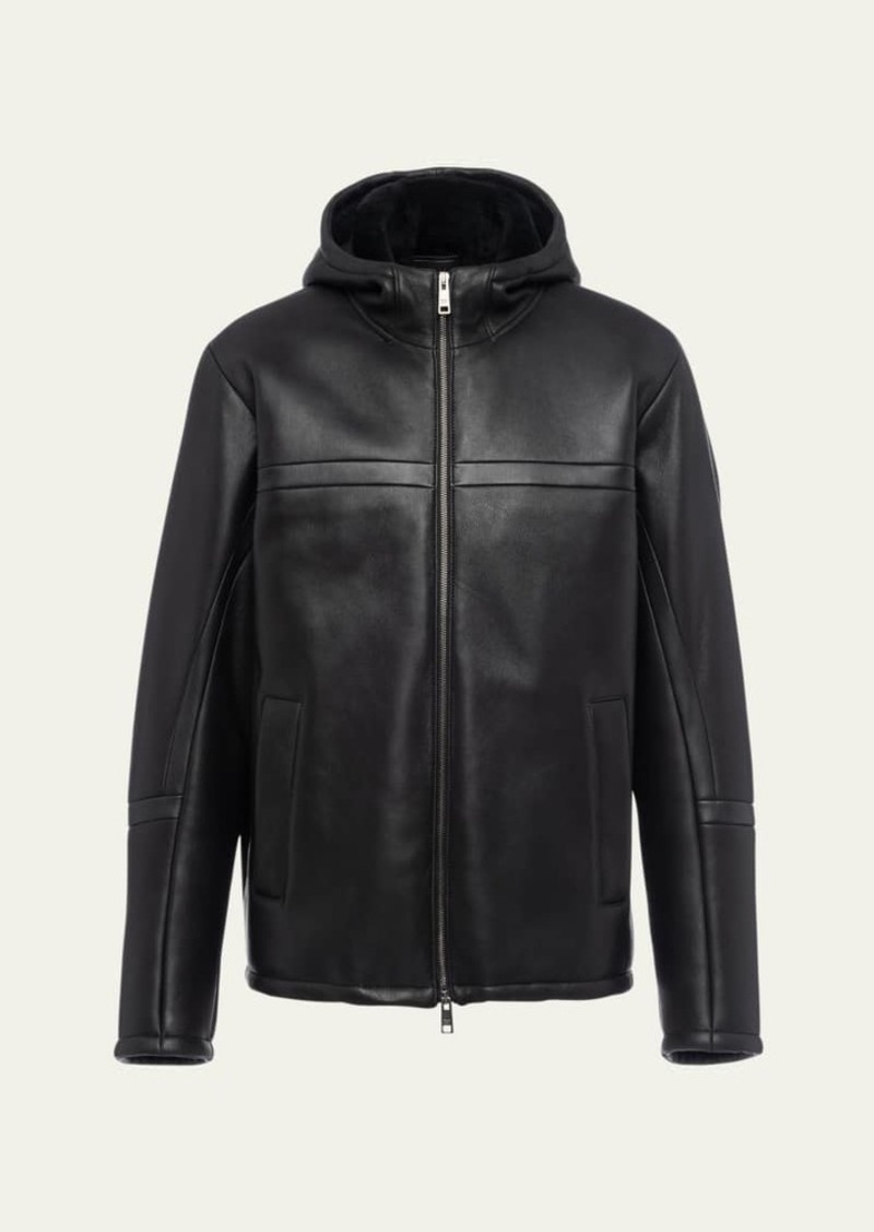 Prada Men's Hooded Leather & Shearling Jacket