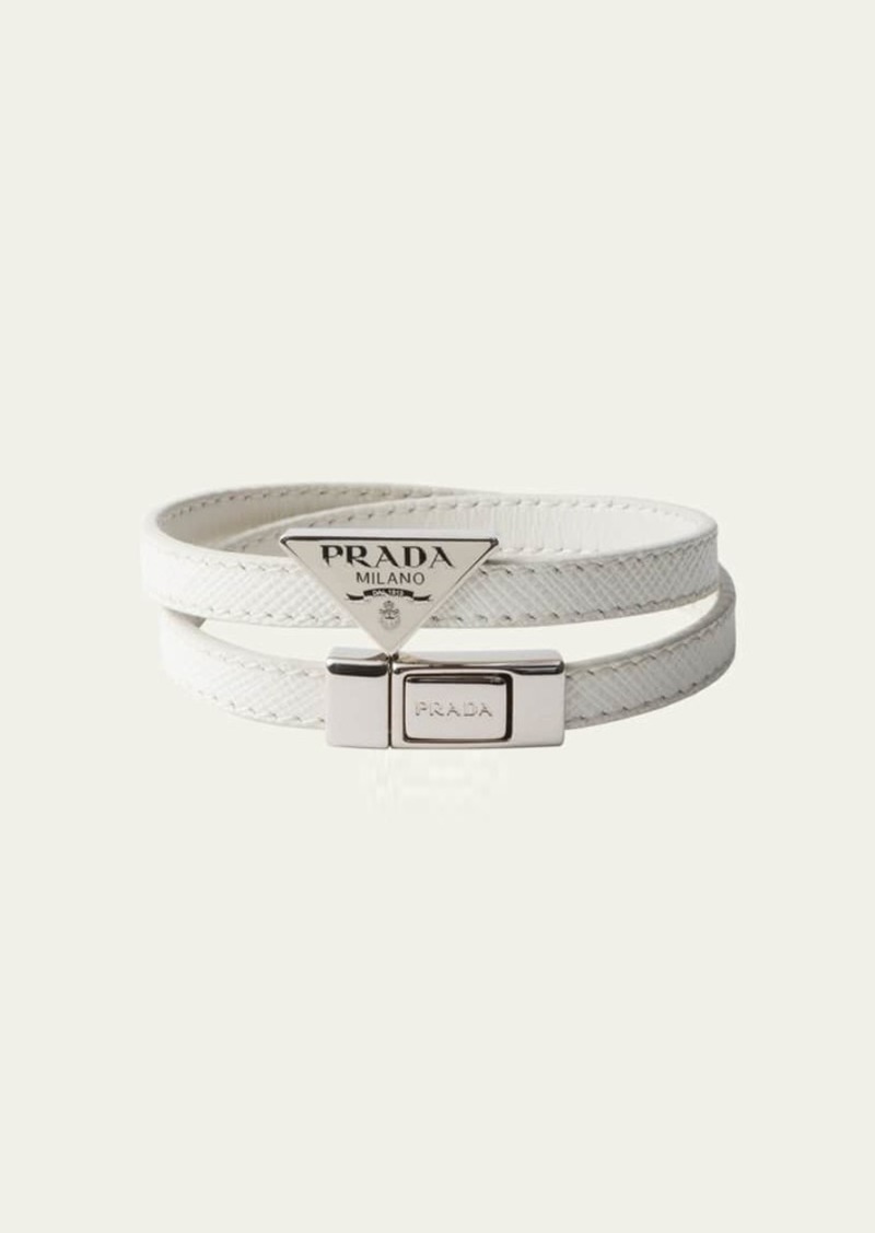Prada Men's Saffiano Leather Logo Bracelet