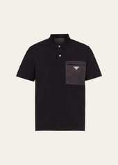Prada Men's Satin-Patch Logo Polo Shirt