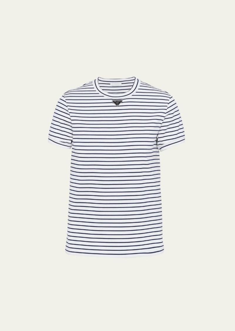 Prada Men's Striped Jersey Logo T-Shirt