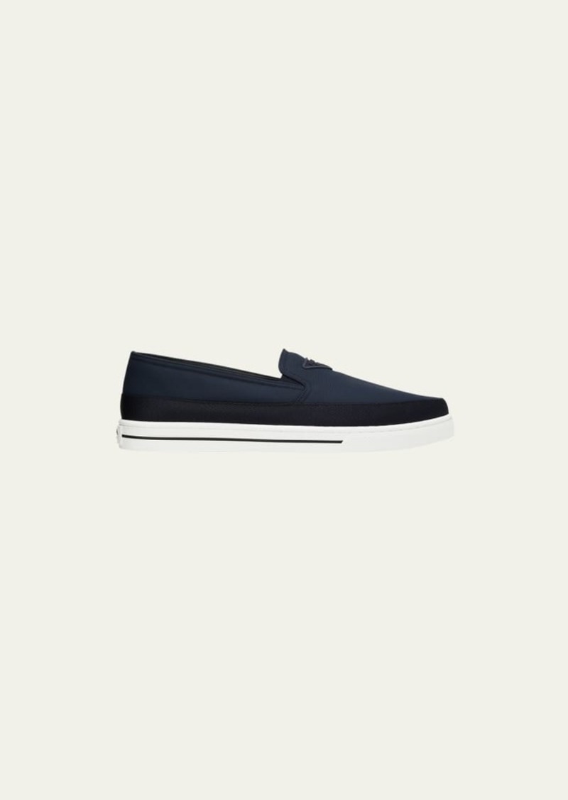 Prada Men's Triangle Logo Nylon Slip-On Loafers