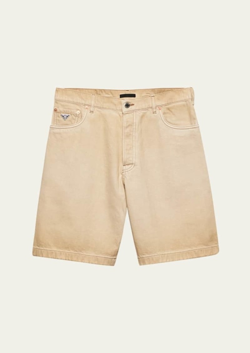 Prada Men's Worn Bull Denim Shorts