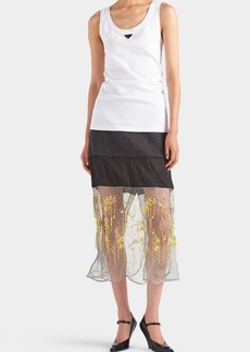 Prada Mixed-Media Embellished Midi Skirt