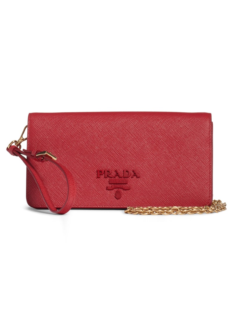 prada mini monochrome wallet on a chain