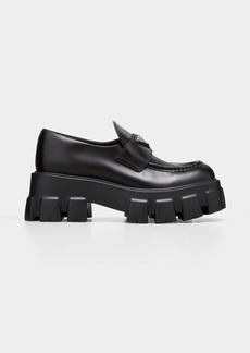 Prada Monolith Leather Logo Platform Loafers