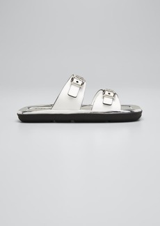 Prada Natural 20mm Double Buckle Slide Sandal With Metallic Soles