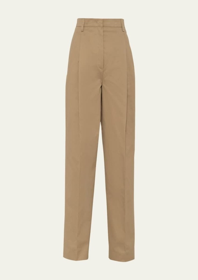 Prada Pintuck Straight Leg Cotton Pants