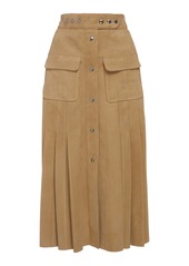 Prada Pleated Suede Midi Skirt