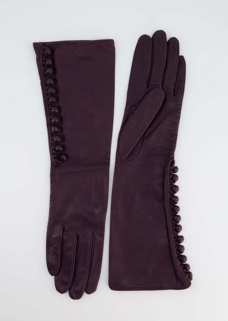 Prada Plum Long Gloves In Lambskin Leather And Buttons Detail