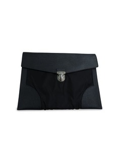 Prada Push Lock Portfolio Pouch In Black Saffiano Leather