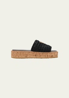 Prada Raffia Cork Flatform Slide Sandals