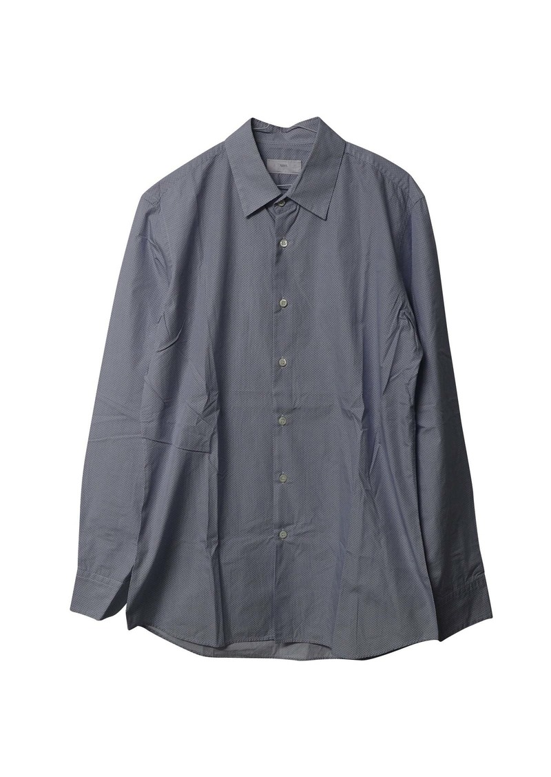 Prada Rectangle Chain Microprint Long Sleeve Button-up Shirt in Blue Cotton