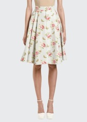 Prada Rose & Butterfly Print Faille Skirt