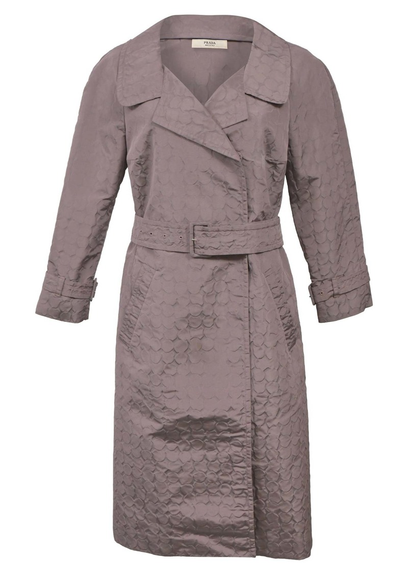 Prada Round Round Textured Belted Trench Coat in Grey Silk