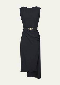 Prada Sable Asymmetric Belted Midi Dress