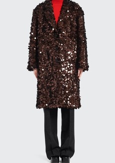 Prada Sequin-Embroidered Oversized Long Coat