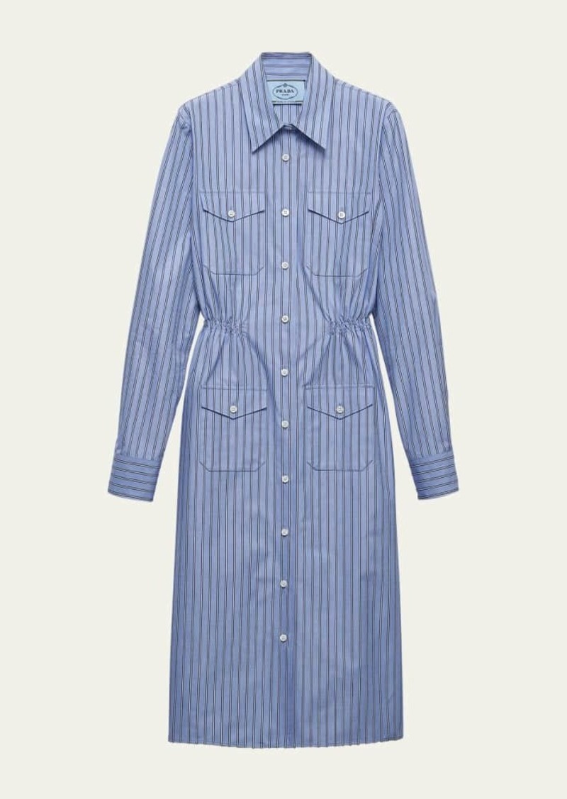 Prada Stripe Chambray Button Down Midi Dress