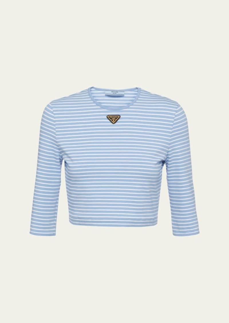 Prada Stripe Three-Quarter Sleeve Jersey Crop Shirt