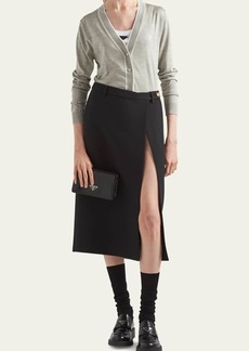 Prada Thigh-Slit Crepe Wrap Midi Skirt