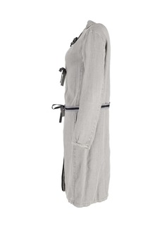 Prada Tie-Fastening Coat in Gray Linen