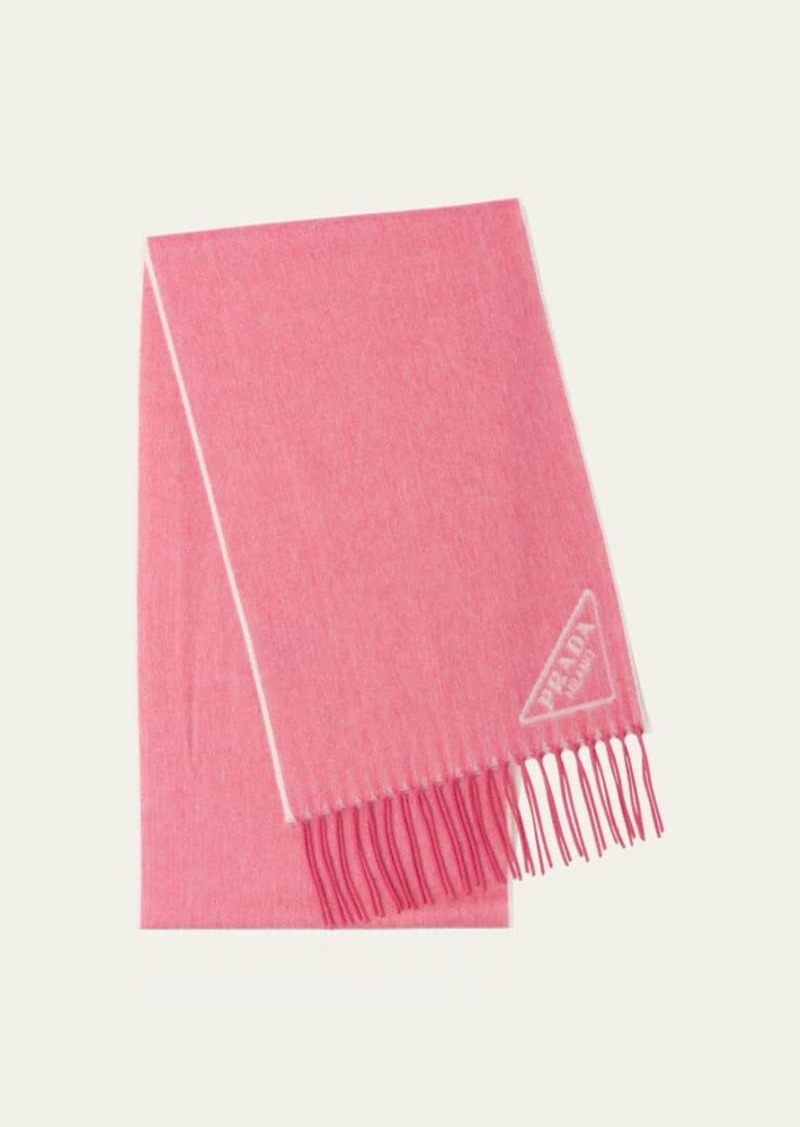 Prada Triangle Logo Cashmere Fringe Scarf