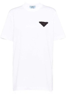 PRADA triangle-logo crystal-embellished T-shirt