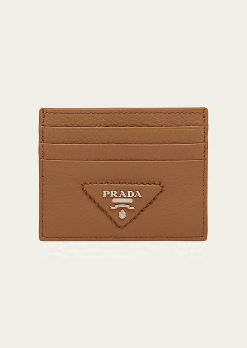 Prada Triangle Logo Leather Card Holder