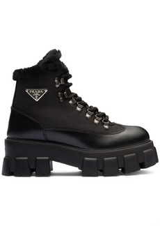 PRADA triangle-logo leather combat boots