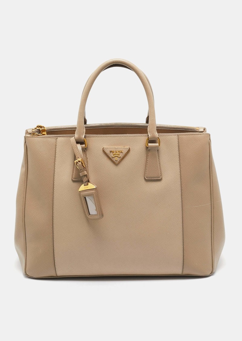 Prada Two Tone Beige Saffiano Lux Leather Large Double Zip Tote