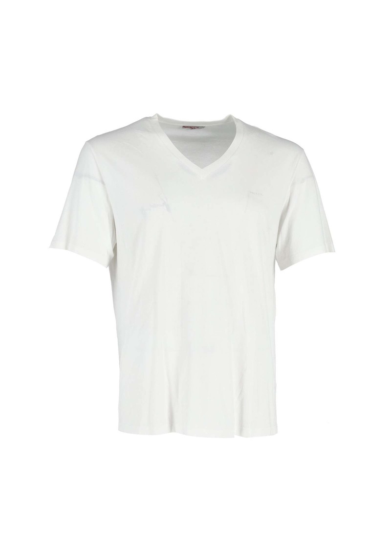 Prada V-Neck T-Shirt in White Cotton