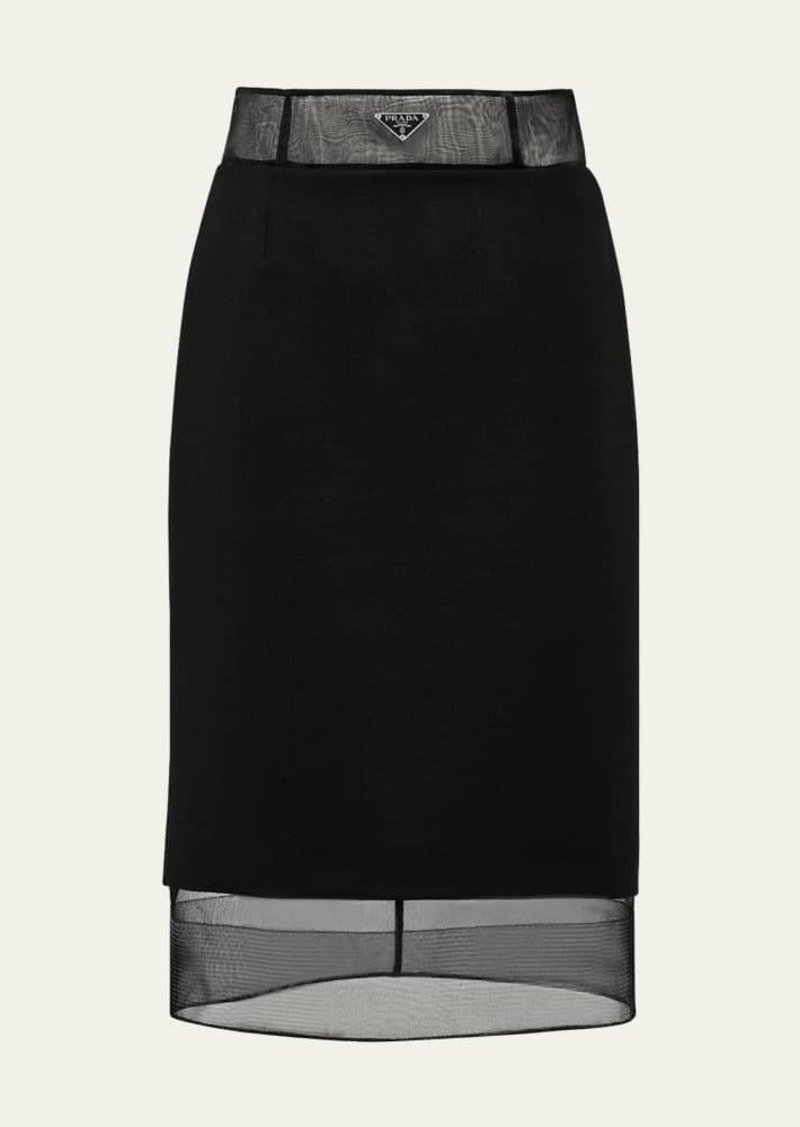 Prada Wool Pencil Midi Skirt with Crinoline