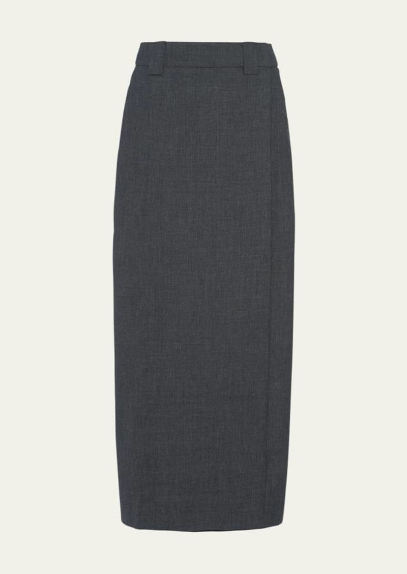 Prada Wraparound Wool Midi Skirt