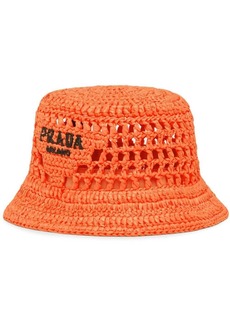 Prada raffia embroidered-logo bucket hat