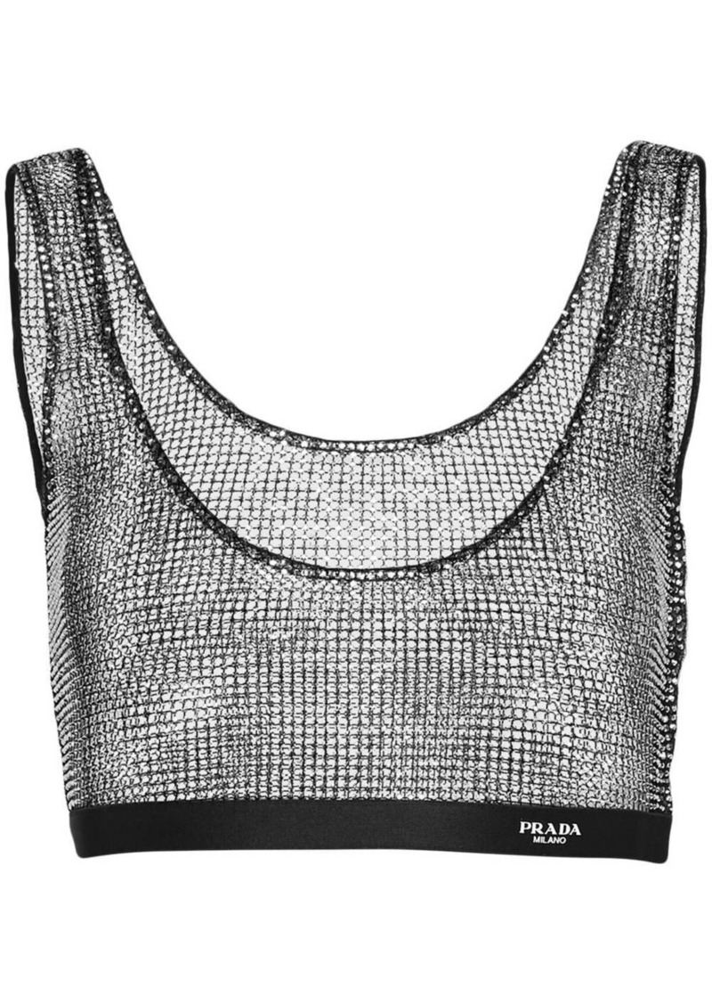 Prada rhinestone-embellished mesh crop top