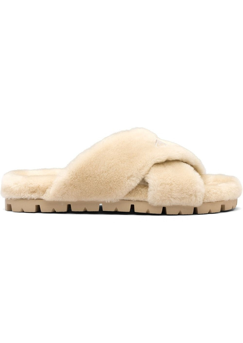 Prada shearling flat sandals