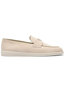 Prada enamel triangle logo-plaque suede loafers