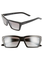 Women's Prada 59mm Rectangle Sunglasses - Black/ Silver Grad Mirror
