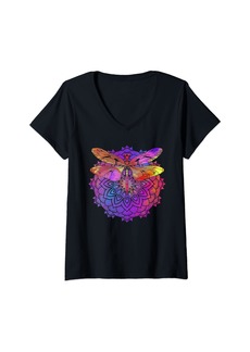 PrAna Womens Fractal Geometry Bohemian Yogi Dragonfly Spiritual Mandala V-Neck T-Shirt