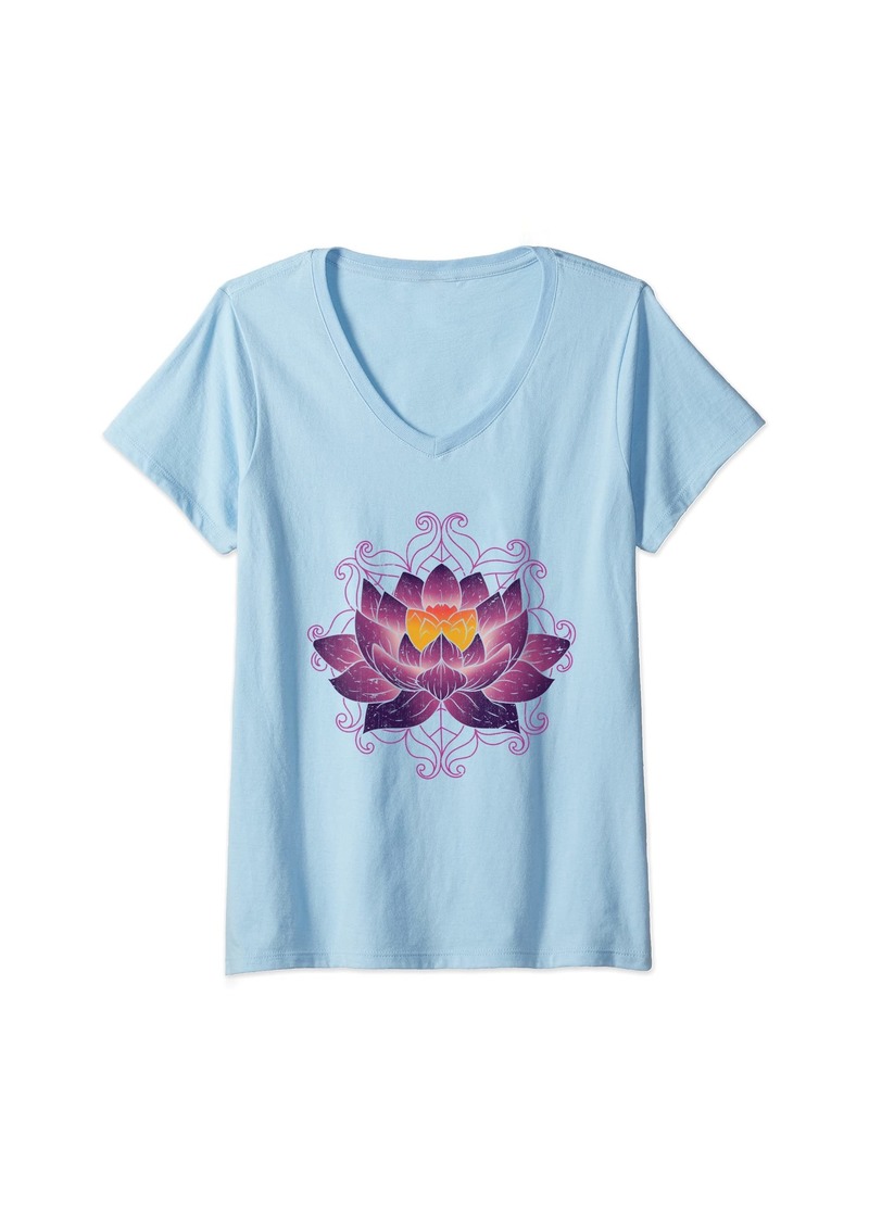 PrAna Womens Mandala Lotus Flower Blossom Sacred Geometry Yoga Lotus V-Neck T-Shirt