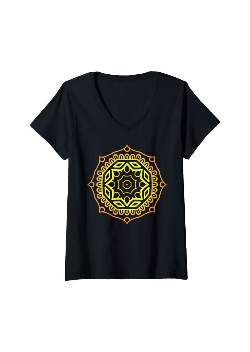 Womens Prana Art Yoga Mandala Sacred Energy Geometry Meditation V-Neck T-Shirt