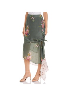 Preen Alina Womens Floral Print Side Knot Midi Skirt