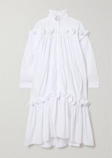 Preen Bendir Ruffled Cotton Midi Shirt Dress