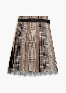 PREEN BY THORNTON BREGAZZI - Crepe-paneled pleated checked tweed mini skirt - Brown - S