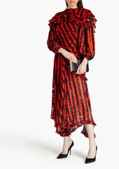 Preen By Thornton Bregazzi - Ruffled striped devoré-chiffon midi dress - Red - M